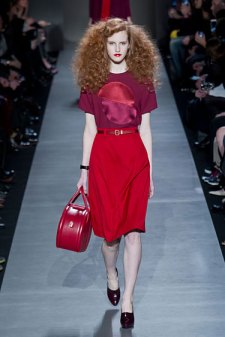 Marc by Marc Jacobs Fall 2013 models sported red lips that complimented their head-to-toe red look. (Photo credit: Imaxtree).